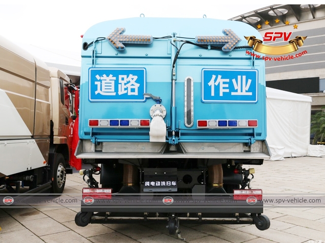 Back View of 16 Ton Pure Electric Zero Emission Wash & Sweep Vehicle